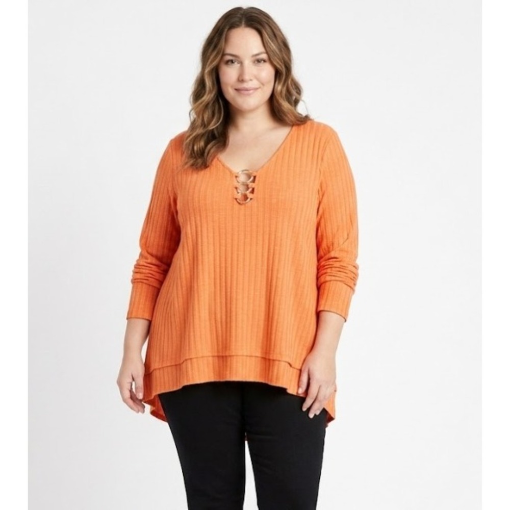 New NY Collection Soft Stretch‎ Orange Casual Top XL Petite Feminine Relaxed